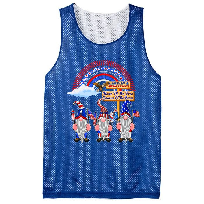 Home Of The Free Because Of The Brave Patriotic Gnome Gift Mesh Reversible Basketball Jersey Tank