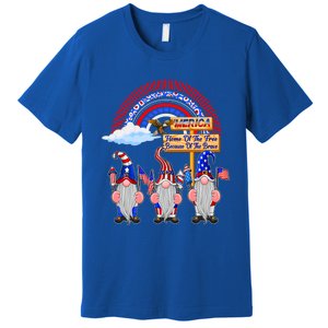 Home Of The Free Because Of The Brave Patriotic Gnome Gift Premium T-Shirt