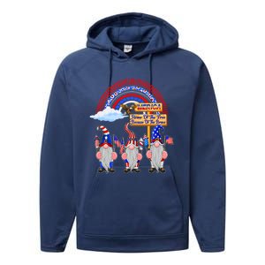 Home Of The Free Because Of The Brave Patriotic Gnome Gift Performance Fleece Hoodie