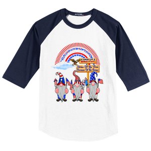 Home Of The Free Because Of The Brave Patriotic Gnome Gift Baseball Sleeve Shirt