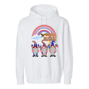 Home Of The Free Because Of The Brave Patriotic Gnome Gift Garment-Dyed Fleece Hoodie