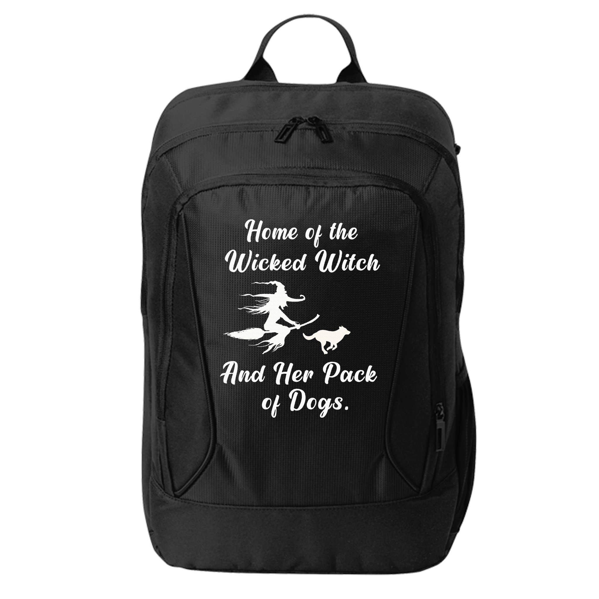 Home Of The Wicked Witch And Her Pack Of Dog Funny Halloween City Backpack