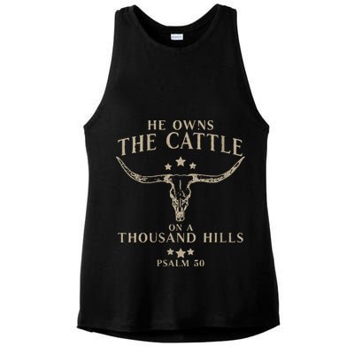 He Owns The Cattle On A Thousand Hills Psalm 50 Ladies PosiCharge Tri-Blend Wicking Tank