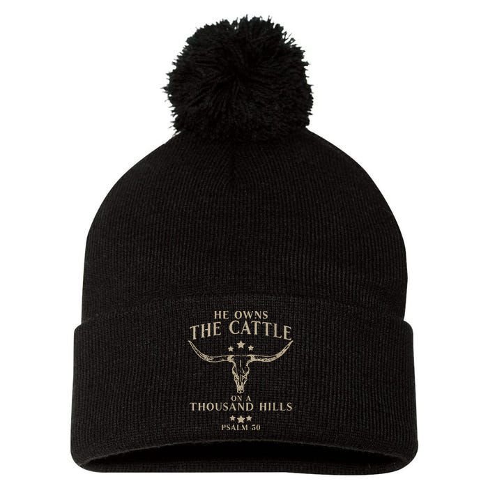 He Owns The Cattle On A Thousand Hills Psalm 50 Pom Pom 12in Knit Beanie