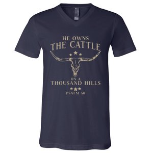 He Owns The Cattle On A Thousand Hills Psalm 50 V-Neck T-Shirt