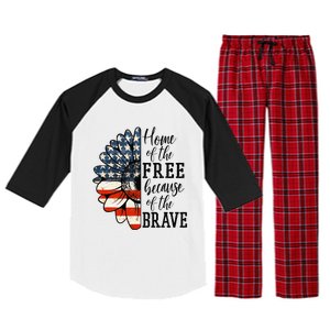 Home Of The Free Because Of The Brave Patriotic Flower Raglan Sleeve Pajama Set