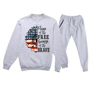 Home Of The Free Because Of The Brave Patriotic Flower Premium Crewneck Sweatsuit Set