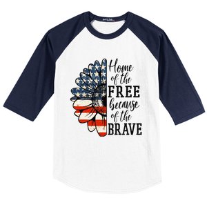 Home Of The Free Because Of The Brave Patriotic Flower Baseball Sleeve Shirt