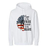 Home Of The Free Because Of The Brave Patriotic Flower Garment-Dyed Fleece Hoodie