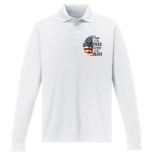 Home Of The Free Because Of The Brave Patriotic Flower Performance Long Sleeve Polo