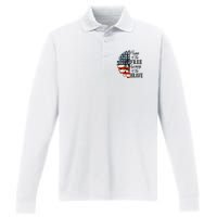 Home Of The Free Because Of The Brave Patriotic Flower Performance Long Sleeve Polo