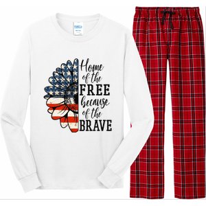 Home Of The Free Because Of The Brave Patriotic Flower Long Sleeve Pajama Set