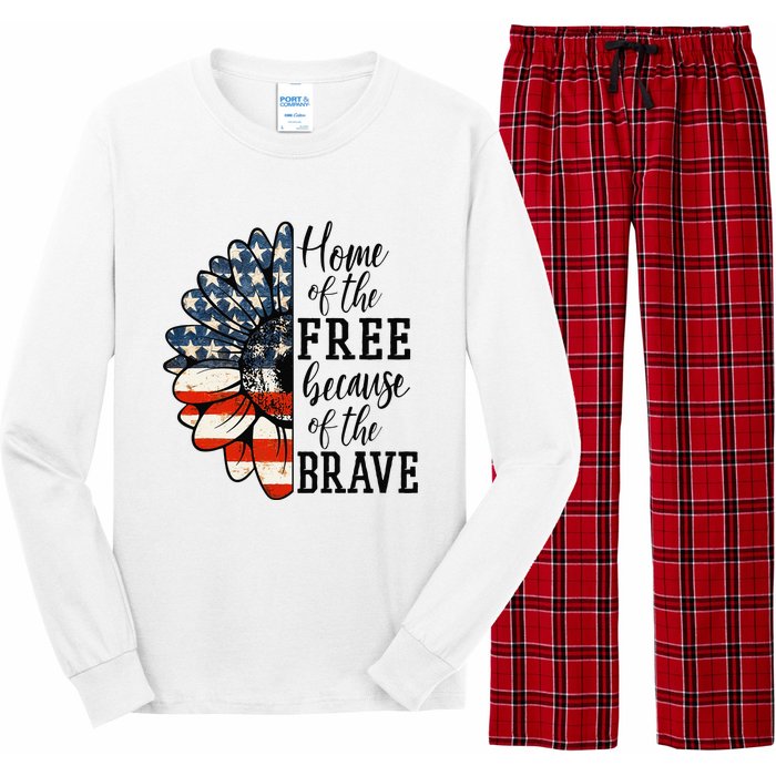 Home Of The Free Because Of The Brave Patriotic Flower Long Sleeve Pajama Set