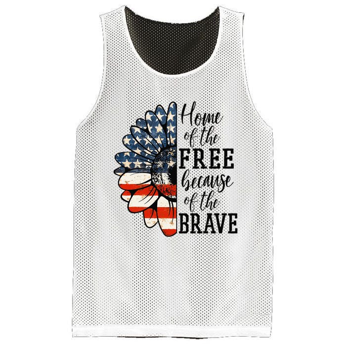 Home Of The Free Because Of The Brave Patriotic Flower Mesh Reversible Basketball Jersey Tank