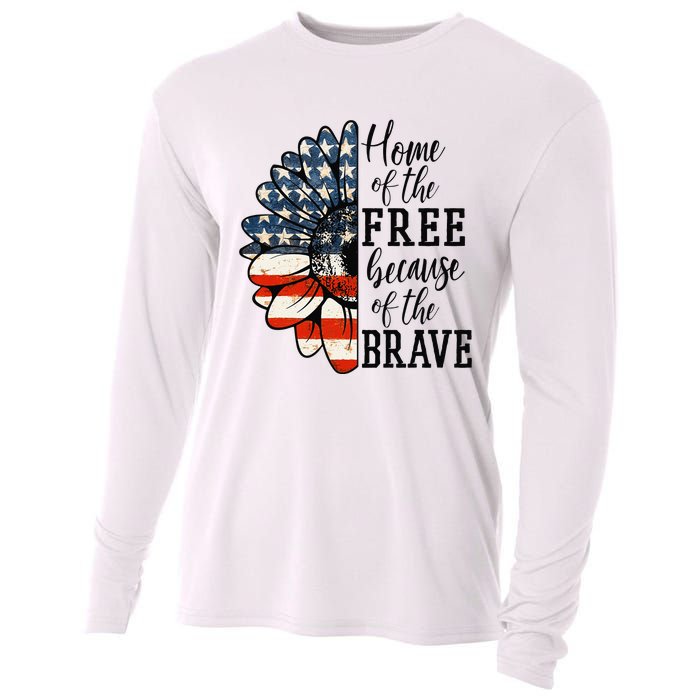 Home Of The Free Because Of The Brave Patriotic Flower Cooling Performance Long Sleeve Crew