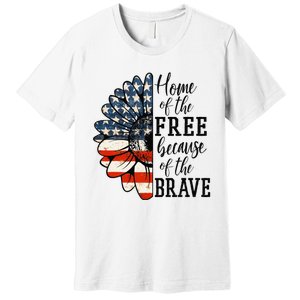 Home Of The Free Because Of The Brave Patriotic Flower Premium T-Shirt