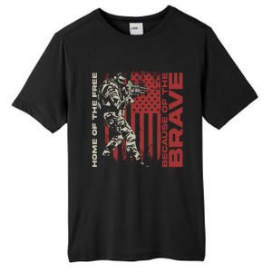 Home Of The Free Because Of The Brave Usa Flag Soldier Meaningful Gift Tall Fusion ChromaSoft Performance T-Shirt