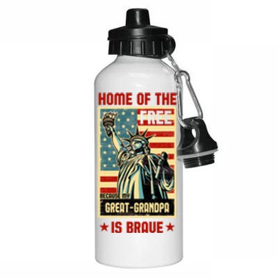 Home Of The Free Because My Greatgrandpa Is Brave Patriotic Meaningful Gift Aluminum Water Bottle 