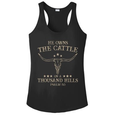 He Owns the Cattle on a Thousand Hills Psalm 50 Vintage Cow Ladies PosiCharge Competitor Racerback Tank