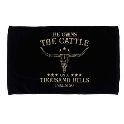 He Owns the Cattle on a Thousand Hills Psalm 50 Vintage Cow Microfiber Hand Towel