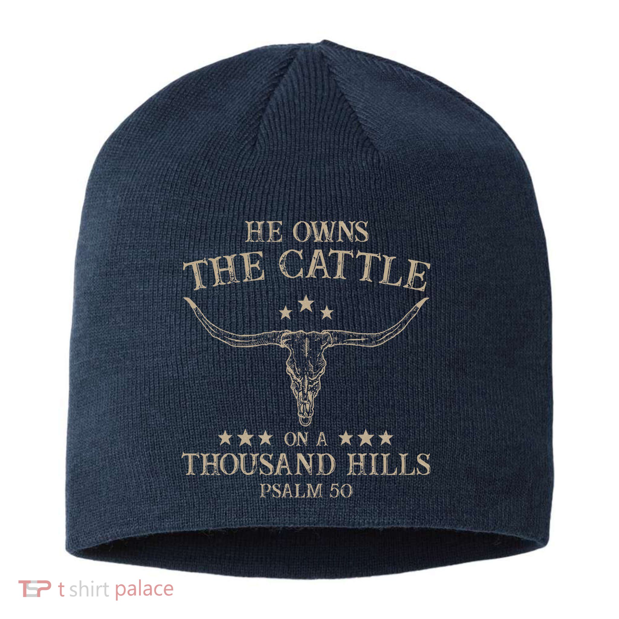 He Owns the Cattle on a Thousand Hills Psalm 50 Vintage Cow Sustainable Beanie