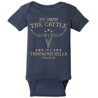He Owns the Cattle on a Thousand Hills Psalm 50 Vintage Cow Baby Bodysuit