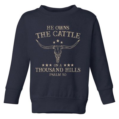 He Owns the Cattle on a Thousand Hills Psalm 50 Vintage Cow Toddler Sweatshirt