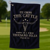 He Owns the Cattle on a Thousand Hills Psalm 50 Vintage Cow Golf Towel