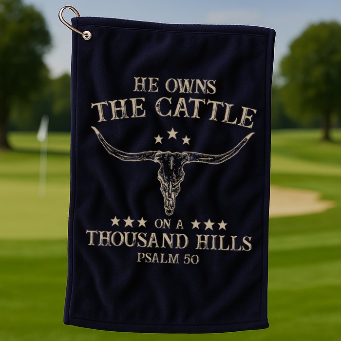 He Owns the Cattle on a Thousand Hills Psalm 50 Vintage Cow Golf Towel