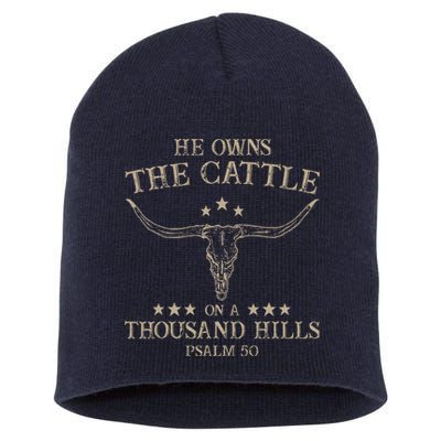 He Owns the Cattle on a Thousand Hills Psalm 50 Vintage Cow Short Acrylic Beanie