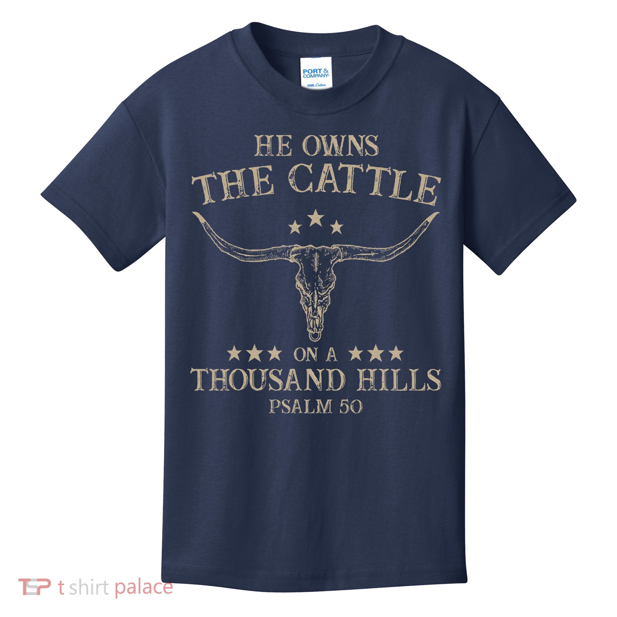 He Owns the Cattle on a Thousand Hills Psalm 50 Vintage Cow Kids T-Shirt