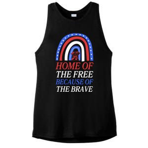 Home Of The Free Because Of The Brave 4th Of July Rainbow Gift Ladies PosiCharge Tri-Blend Wicking Tank