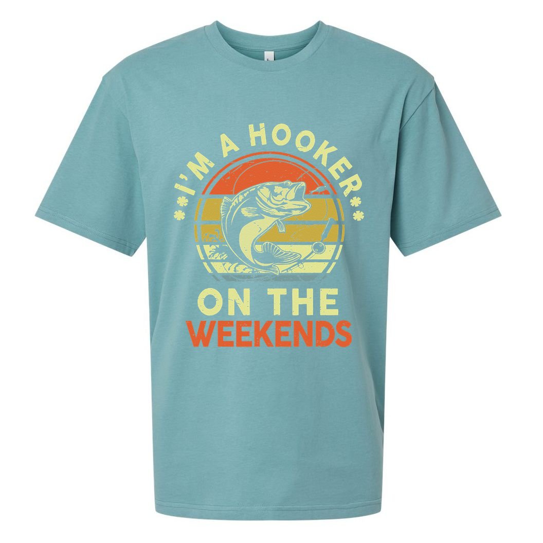 Hooker On The Weekend Father Day Gift Funny Bass Dad Fishing Sueded Cloud Jersey T-Shirt