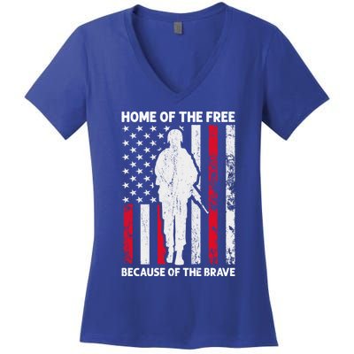 Home Of The Free Because Of The Brave American Veteran Funny Gift Women's V-Neck T-Shirt