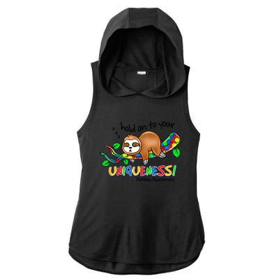 Hold On To Your Uniqueness Sloth Autism Awareness Acceptance Cute Gift Ladies PosiCharge Tri-Blend Wicking Draft Hoodie Tank