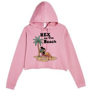 Hex On The Beach Hello Summer Vibes Beach Vacay Retro 70s Gift Crop Fleece Hoodie