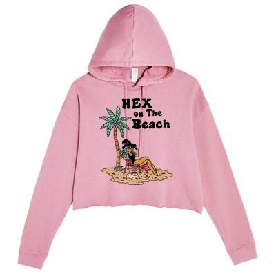 Hex On The Beach Hello Summer Vibes Beach Vacay Retro 70s Gift Crop Fleece Hoodie