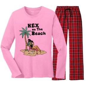 Hex On The Beach Hello Summer Vibes Beach Vacay Retro 70s Gift Women's Long Sleeve Flannel Pajama Set 