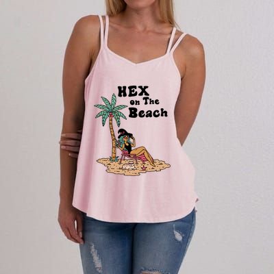 Hex On The Beach Hello Summer Vibes Beach Vacay Retro 70s Gift Women's Strappy Tank