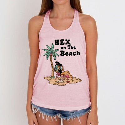 Hex On The Beach Hello Summer Vibes Beach Vacay Retro 70s Gift Women's Knotted Racerback Tank