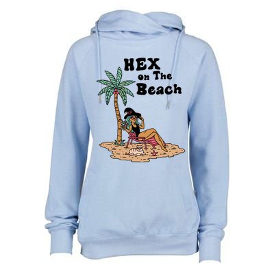 Hex On The Beach Hello Summer Vibes Beach Vacay Retro 70s Gift Womens Funnel Neck Pullover Hood