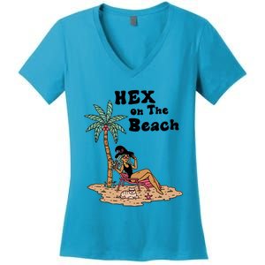 Hex On The Beach Hello Summer Vibes Beach Vacay Retro 70s Gift Women's V-Neck T-Shirt