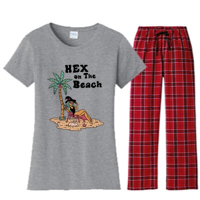 Hex On The Beach Hello Summer Vibes Beach Vacay Retro 70s Gift Women's Flannel Pajama Set