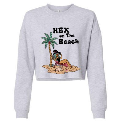 Hex On The Beach Hello Summer Vibes Beach Vacay Retro 70s Gift Cropped Pullover Crew