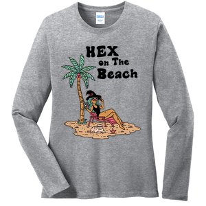 Hex On The Beach Hello Summer Vibes Beach Vacay Retro 70s Gift Ladies Long Sleeve Shirt