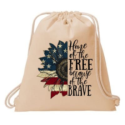 Home of the Free because of the Brave American Sunflower Drawstring Bag