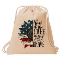 Home of the Free because of the Brave American Sunflower Drawstring Bag