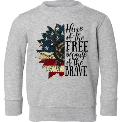 Home of the Free because of the Brave American Sunflower Toddler Sweatshirt