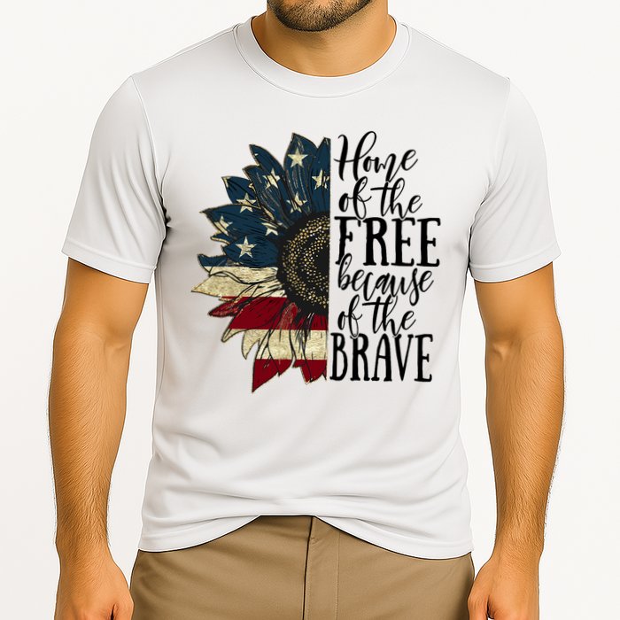 Home of the Free because of the Brave American Sunflower Cooling Performance Crew T-Shirt