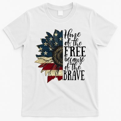 Home of the Free because of the Brave American Sunflower T-Shirt